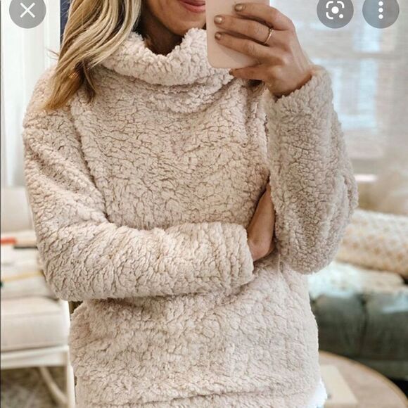 Super Soft & Cozy Oatmeal Cream Sherpa Cowl Neck Pullover! ❤️ - Picture 1 of 6